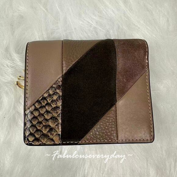 Coach Snap Wallet With Patchwork And Snake Print In Leather/Gold CCR27 NWT - Picture 2 of 6